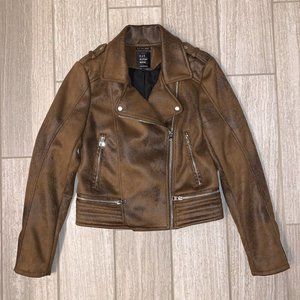 Faux distressed leather jacket ZARA S
